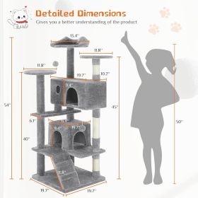 54 -Cat Tree Tower - Multi-level With Sisal Grab Post, Indoor Apartment With Ladder, Plush Toys, Rest And Play (Color: Light grey)