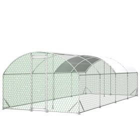 26'x9'x6'Large Metal Chicken Coop,Walk-in Poultry Cage,Chicken Run With Waterproof Cover,Outdoor Backyard Farm,Chicken Rabbits Duck Run Pen,Easy (Color: Silver)